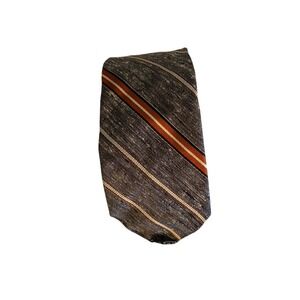 Fashion Craft Mens Silk Tie Grey Orange Striped Textured Slub Skinny Vintage